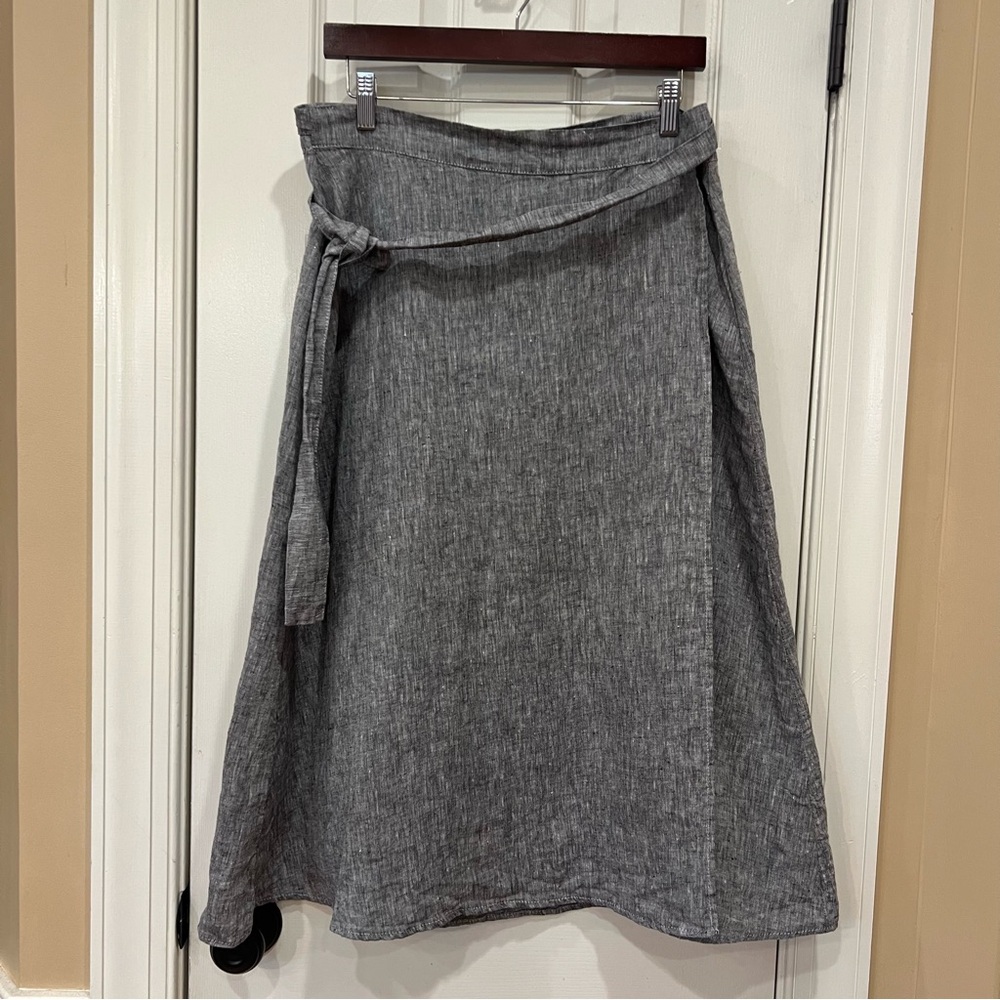 NEW Len Ok 100% Linen Wrap Skirt Women’s XL Charcoal Gray